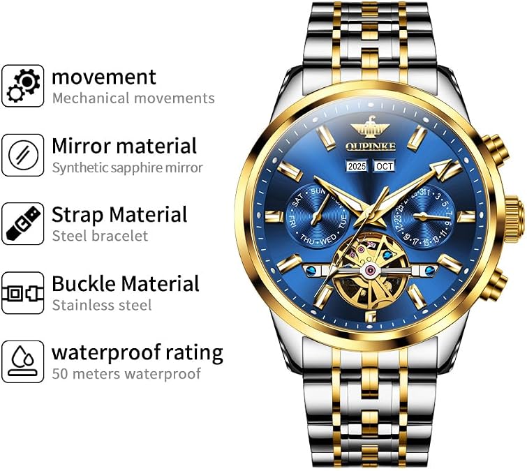 OLEVS Automatic Men Watches Mechanical Luxury Self Winding Wrist Watch Stainless Steel Waterproof Wrist Watches
