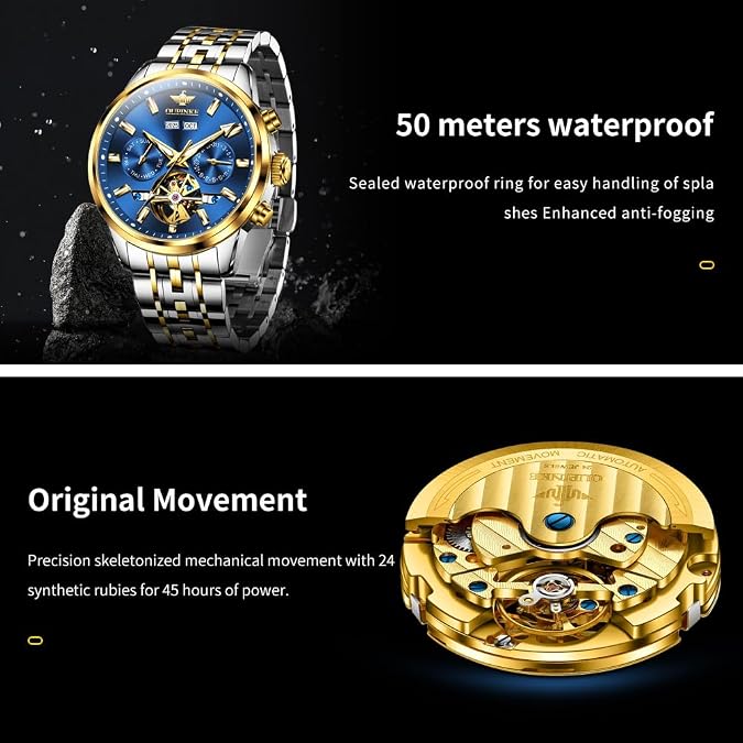 OLEVS Automatic Men Watches Mechanical Luxury Self Winding Wrist Watch Stainless Steel Waterproof Wrist Watches