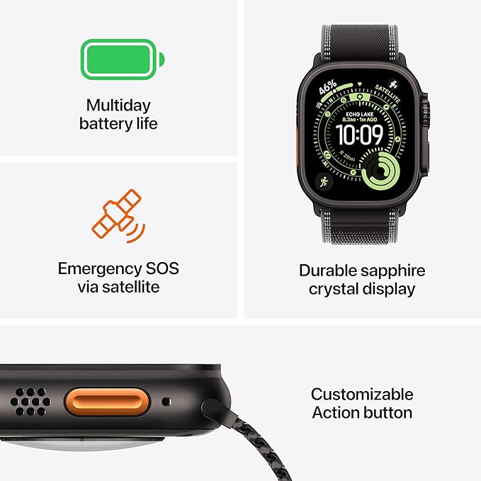 Apple Watch Ultra 3 [GPS + Cellular 49mm] Running & Multisport Smartwatch w/Rugged Titanium Case w/Black Titanium Milanese Loop - L. Satellite Communications, Advanced Health & Fitness Tracking