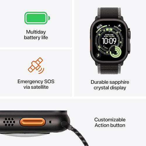 Apple Watch Ultra 3 [GPS + Cellular 49mm] Running & Multisport Smartwatch w/Rugged Titanium Case w/Black Titanium Milanese Loop - L. Satellite Communications, Advanced Health & Fitness Tracking